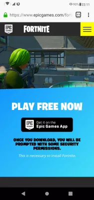 Download and install mobile Fortnite from the Epic store for Android : Download Epic store for Android