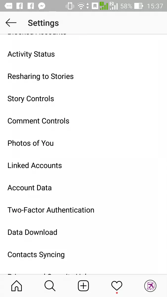 Impossible de partager l'histoire Instagram sur Facebook : Menu des comptes liés ...