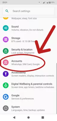 Disadvantages of Factory Reset [Android] : Accounts menu in Android settings