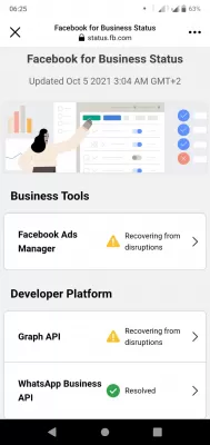 Android WiFi connected but no Internet : Facebook for business status: shows current service disruptions on Facebook, Instagram and WhatsApp network