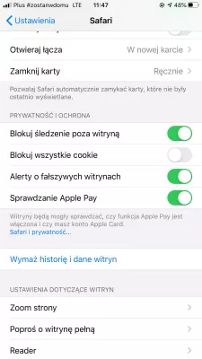 Jak odstranit vyskakovací okno virů na Apple iPhone? : Nastavení prohlížeče SAFARI Apple iPhone