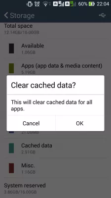 Android-cache-partitie wissen : Gegevens in cachegegevens verwijderen Android-bevestiging