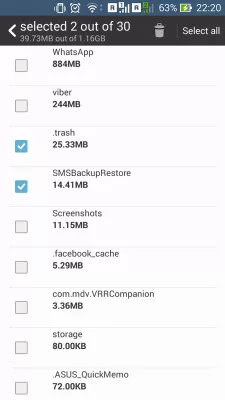 Android Tørk cache partisjon : Velg avinstallerte / ubrukte apper med data som fremdeles eksisterer for å fjerne cached data Android