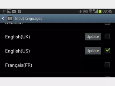 Baguhin ang Android ng input ng input : Larawan 5: Binago ng Android ang mga setting ng pag-input ng wika