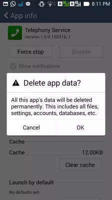 How to get rid of voicemail notification icon on Android? : Delete app data confirmation message