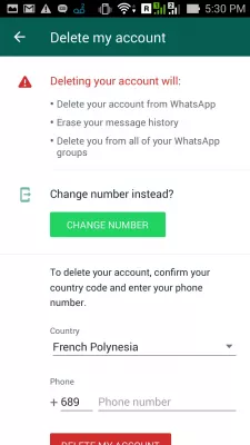 Как разблокировать себя на WhatsApp? : Удалить меню моей учетной записи