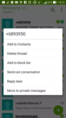 How to receive messages from a contact on Android phone : Add contact to block list option