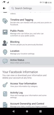 How to appear offline on Facebook app and Messenger? : Navigate down to active status option
