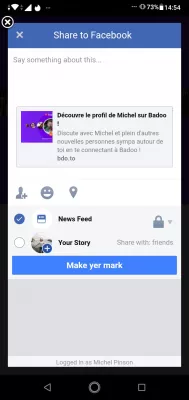 Como se destacar gratuitamente no Badoo? : Selecione a opção compartilhar no Facebook e vá para as configurações de privacidade