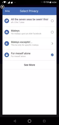 How to get secretly featured for free on Badoo? : Click on See more to find the privacy option for myself only when sharing to Facebook