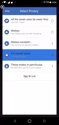 Come ottenere segretamente funzionalità gratuitamente su Badoo? : Seleziona l'opzione sulla privacy per me solo per condividere su Facebook