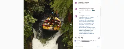 Faites une excellente publication Instagram avec 19 astuces et conseils d'experts : Rafting sur une cascade de 7 mètres en Nouvelle-Zélande - IG Post
