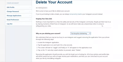 How to delete Instagram account? Erase Instagram account : Erase Instagram account online form