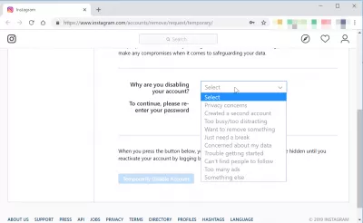 How to delete Instagram account? Erase Instagram account : How do you deactivate an Instagram account, temporarily disable your account information reason selection