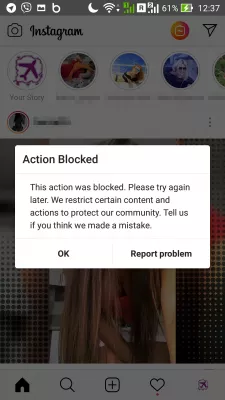 Instagram Action Blocked Error : instagram temporarily blocked