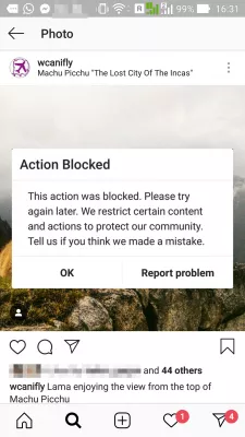 Instagram Action Blocked Error : Instagram like action blocked