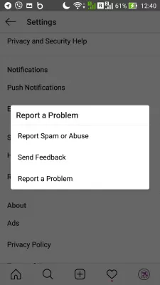 Instagram Action Blockert Error : Innstillinger for å rapportere problem