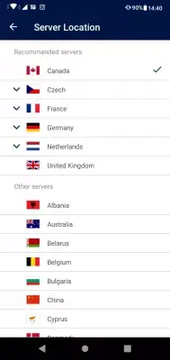 Guide facile: configurer un VPN sur un téléphone Android avec un essai gratuit : Sélection du pays du serveur FreeVPNPlanet