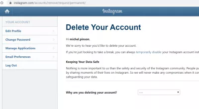 Cum să gestionați corect conturile Instagram? : Cum să închideți contul de Instagram accesând pagina de închidere a contului Instagram