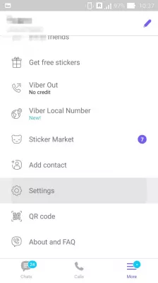 Viber How To Restore Deleted Messages? : Settings menu in Viber application