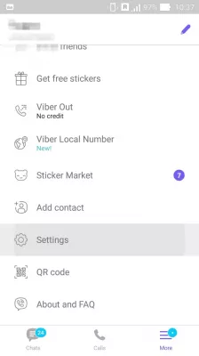 Viber, Jak Obnovit Smazané Zprávy? : Nabídka nastavení v aplikaci Viber