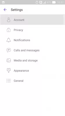 Viber Jak Przywrócić Usunięte Wiadomości? : Menu konta w ustawieniach Viber