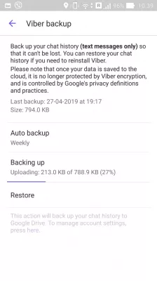 Viber How To Restore Deleted Messages? : Viber backup in progress