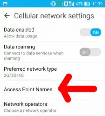 Internet Activation Code [LycaMobile] : Open Access Point Names menu 