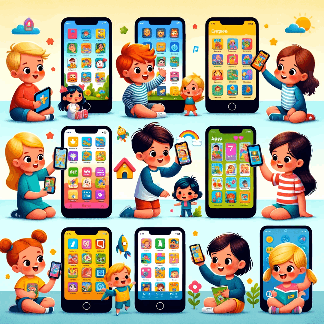 The 7 best mobile app for children - teach and entertain them at home : Children playing on a mobile app